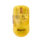 Mouse amarelo translúcido ATK GEAR com ilustração do Pikachu, visto de cima