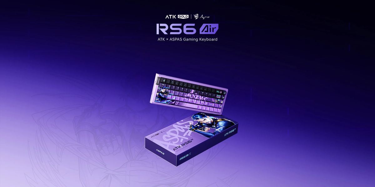 Teclado mecânico gamer RS6 Air com embalagem e iluminação roxa