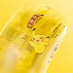 Detalhe do mouse amarelo ATK GEAR com ilustração do Pikachu e roda de rolagem com raios