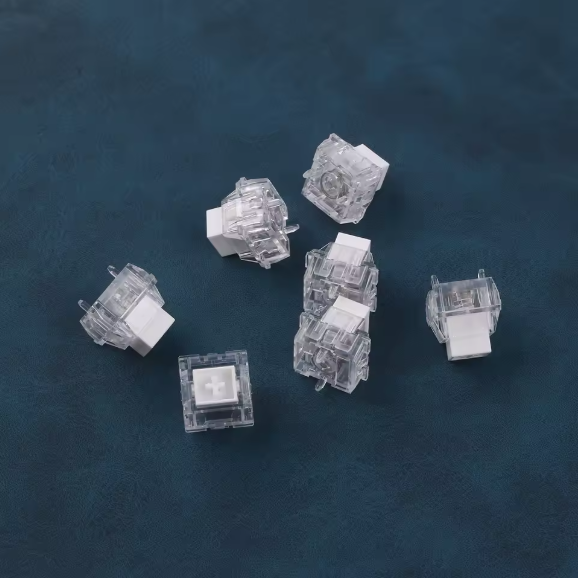 Switches mecânicos transparentes com stem branco – visão geral