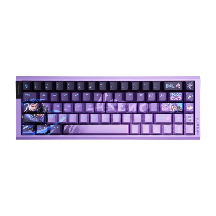 Teclado mecânico gamer compacto com iluminação roxa